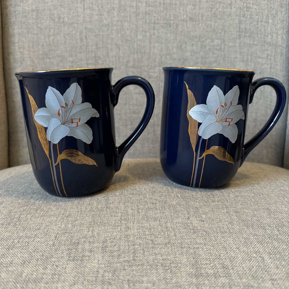 Otagiri Navy Blue Gilded Lily Mugs